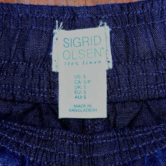 Sigrid Olsen Pants Womens Small Navy Blue Linen Taper Leg Coastal - Picture 5 of 9
